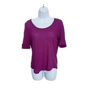 Lauren Ralph Lauren Linen Top Size M Magenta Short Cuffed Sleeves Scoopneck
